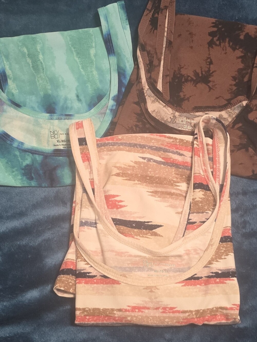 No Boundaries Blue & Teal Tie-Dye & Brown Tank Top